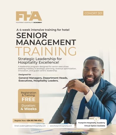 Senior Management Training flyer — Cohort 301, 4 weeks, free registration